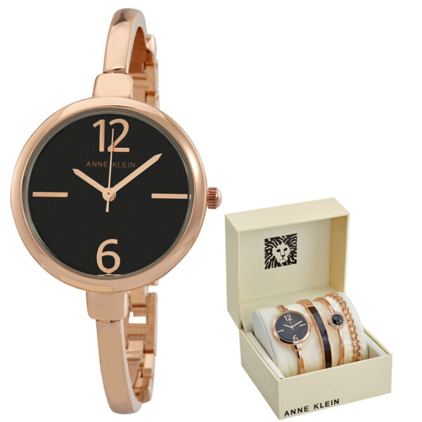 Anne Klein Quartz Black Glossy Dial  and Bracelet Set AK/3290BKST